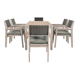 Outdoor Dining Set Patio Dining table and Chairs with Rattan Backrest  and Removable Cushions for Patio and Backyard, White Washed