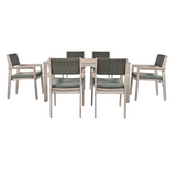 Outdoor Dining Set Patio Dining table and Chairs with Rattan Backrest  and Removable Cushions for Patio and Backyard, White Washed