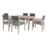 Outdoor Dining Set Patio Dining table and Chairs with Rattan Backrest  and Removable Cushions for Patio and Backyard, White Washed