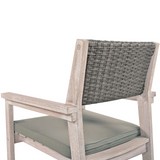 Outdoor Dining Set Patio Dining table and Chairs with Rattan Backrest  and Removable Cushions for Patio and Backyard, White Washed