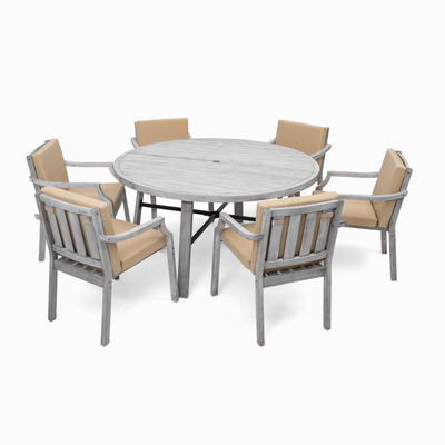 Outdoor Dinning Set 6-Person Outdoor Wooden Dinning Set with an Umbrella Hole and Removable Cushions for Patio, Backyard, Garden,  Antique Gray