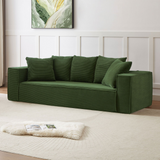 88.97inch Corduroy Sofa with 5 Matching Toss Pillows, Sleek Design, Spacious and Comfortable 3 Seater Couch for Modern Living Room,GREEN.