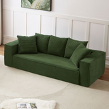 88.97inch Corduroy Sofa with 5 Matching Toss Pillows, Sleek Design, Spacious and Comfortable 3 Seater Couch for Modern Living Room,GREEN.