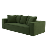 88.97inch Corduroy Sofa with 5 Matching Toss Pillows, Sleek Design, Spacious and Comfortable 3 Seater Couch for Modern Living Room,GREEN.