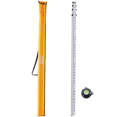 VEVOR Aluminum Grade Rod, 14-Feet/10ths 6 Sections Telescopic Measuring Rod,Double-Sided Scale 1/10 ft Leveling Rod Stick,Aluminum Alloy Survey Rod w/ Bubble Level&Carrying Bag for Houses,Walls,Floors