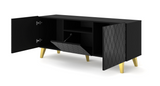 Diuna tv stand 145 2D1K / 56,9 in black / black gloss / gold leg