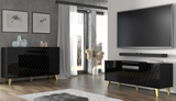 Diuna tv stand 145 2D1K / 56,9 in black / black gloss / gold leg