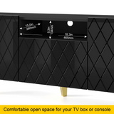 Diuna tv stand 145 2D1K / 56,9 in black / black gloss / gold leg