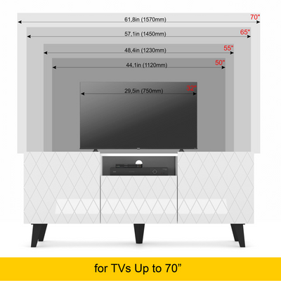 Diuna tv stand 145 2D1K / 56,9 in white / white gloss / black leg