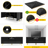 Diuna tv stand 145 2D1K / 56,9 in black / black gloss / gold leg