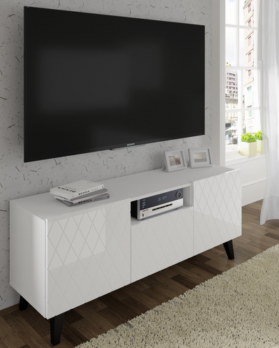 Diuna tv stand 145 2D1K / 56,9 in white / white gloss / black leg