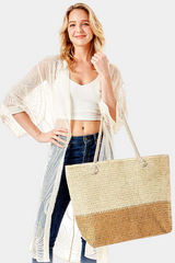 2 Tone Straw Beach Tote