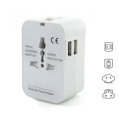 Worldwide Power Adapter and Travel Charger with Dual USB ports that works in 150 countries