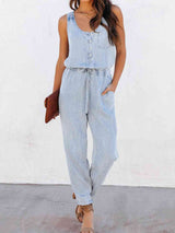 Drawstring Waist Sleeveless Jumpsuit