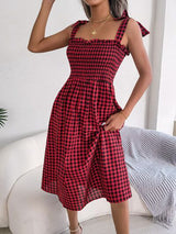 Frill Plaid Square Neck Midi Dress