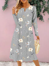 Floral Notched Long Sleeve Midi Dress