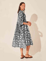 Floral Tie Neck Lantern Sleeve Dress