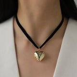 Heart Pendant Velvet Rope Choker Necklace