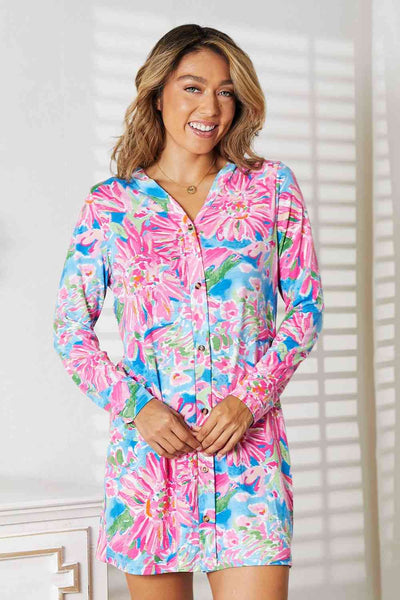 Double Take Floral Open Front Long Sleeve Cardigan