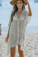 Openwork V-Neck Slit Cover Up