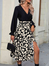 Leopard Surplice Neck Tied Dress