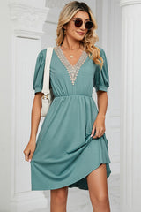 V-Neck Puff Sleeve Dress