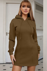 Drawstring Long Sleeve Hooded Dress