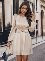 Twisted Round Neck Long Sleeve Dress