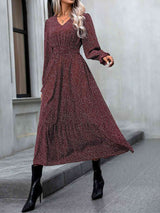 V-Neck Flounce Sleeve Dress