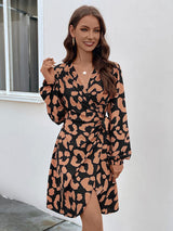 Printed Surplice Long Sleeve Dress