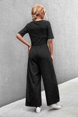 Scoop Neck Half Sleeve Wide Leg Jumpsuit