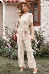 Full Size Tie Waist Straight Leg Jumpsuit