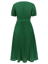 Pleated Surplice Tie Waist Midi Dress