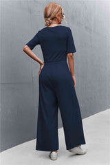 Scoop Neck Half Sleeve Wide Leg Jumpsuit