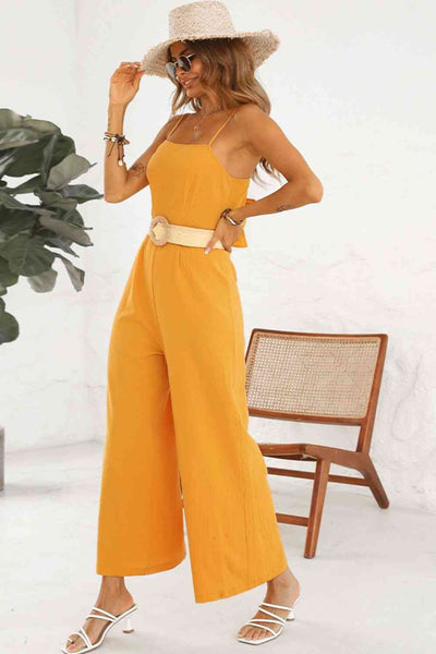 Cutout Spaghetti Strap Tie Back Wide Leg Jumpsuit