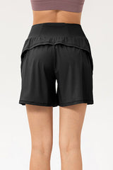 Pocketed Elastic Waist Active Shorts