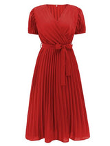 Pleated Surplice Tie Waist Midi Dress