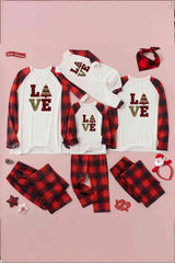 LOVE Graphic Plaid Sleeve Jumpsuit