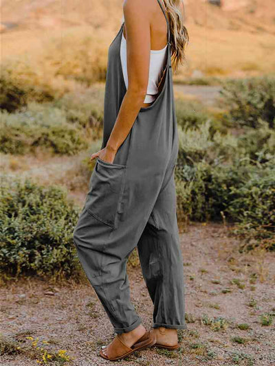 Double Take Full Size Sleeveless V-Neck Pocketed Jumpsuit