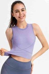 Ribbed Crisscross Round Neck Cropped Sports Tank