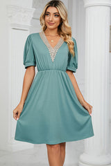 V-Neck Puff Sleeve Dress