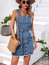 Button Up Raw Hem Denim Dress